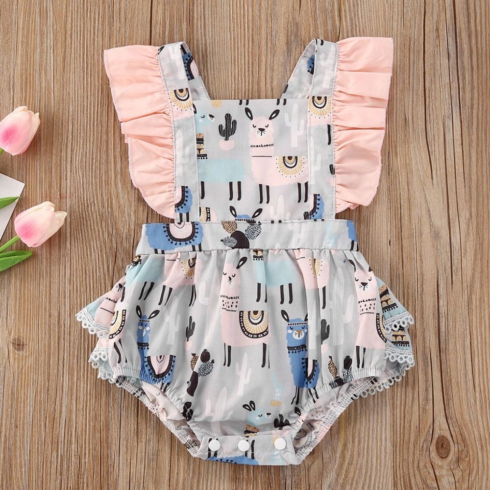 Llama Baby Girls Ruffle Romper Sunsuit